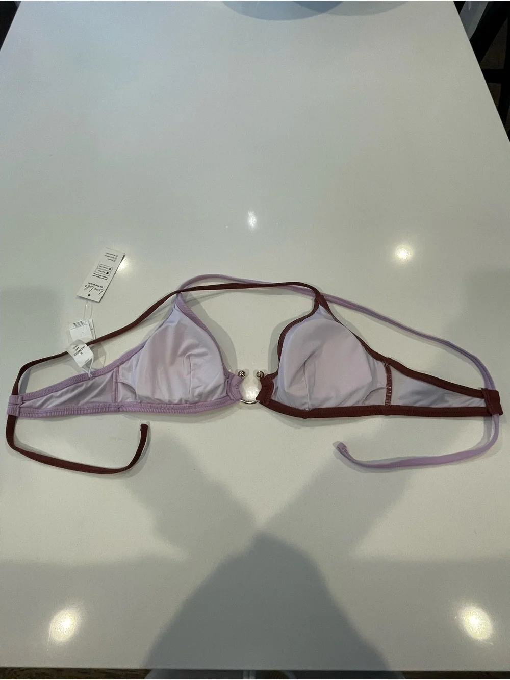 NWT Cupshe Two Toned Maroon and Lavender Gold Criss Cross Bikini Top Medium